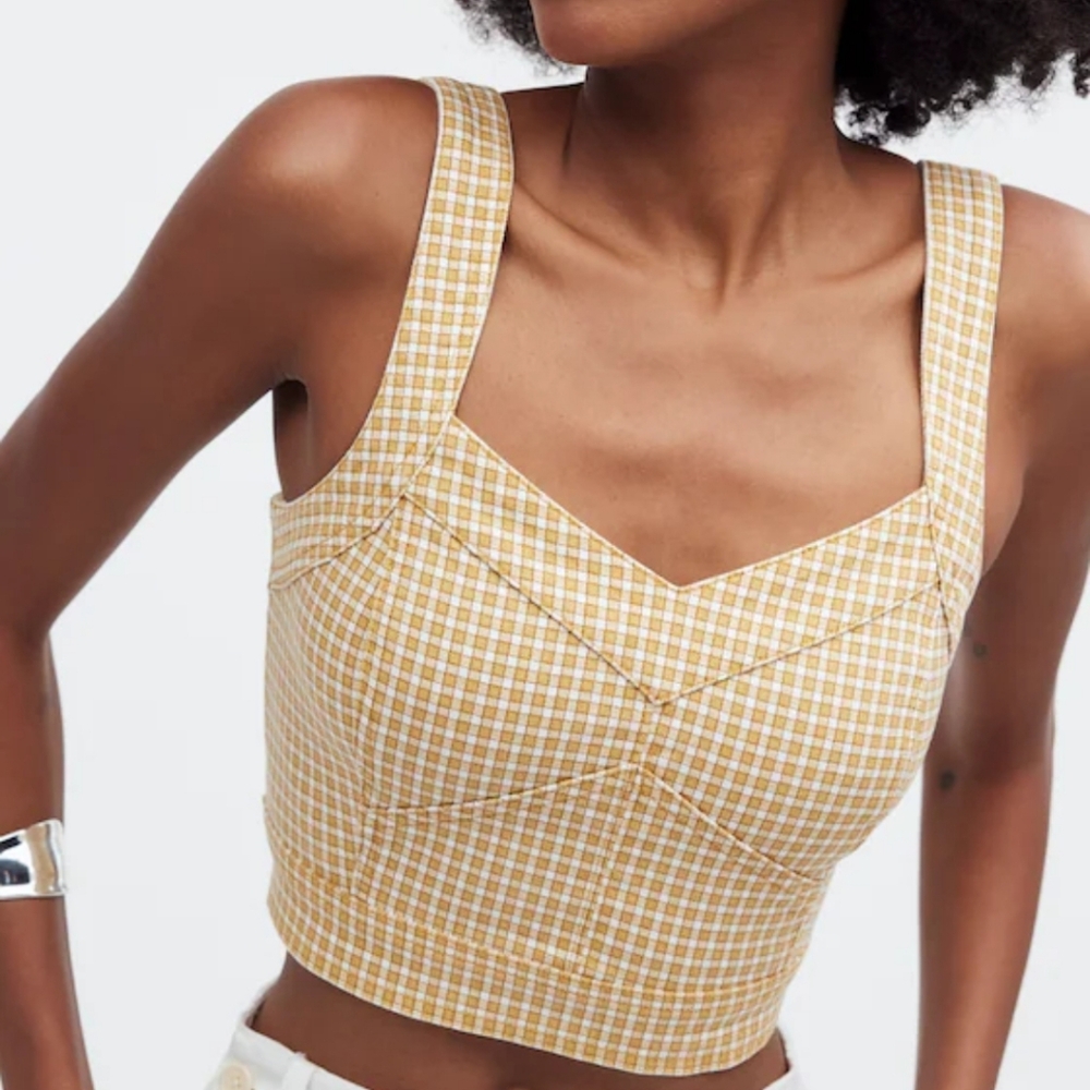 Madewell Denim Supercrop Tank Top in Mini Check